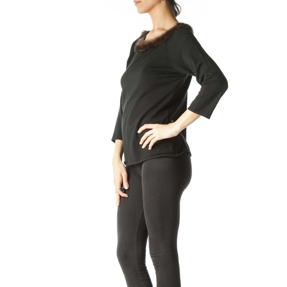 SILX BY AUGUST SILK Black Faux Fur High Neck Knit Top - Picture 2 of 4